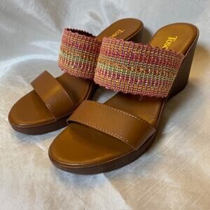 Toscanella Women's Size 8 Brown Pink Made in Italy Wedge Heel Sandals